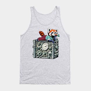 Red Panda Relaxing on Vintage Radio - Unique Digital Art Tank Top